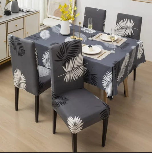 Trendily Premium Dining Table & Chair Cover Combo | Wrinkle-Free Stretchable | Washable Printed - Grey  (TCC-039)