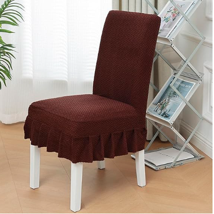 Trendily Premium Wrinkle-Free Stretchable Chair Covers Emboss Frills Dark Brown (CC-124)