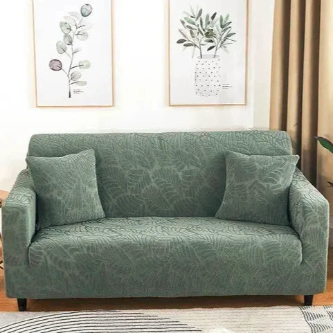 Trendily Emboss Fabric Leaf Sofa Cover Soft Touching Cover for Couch Flexible Stretch Sea Green (SC-075)