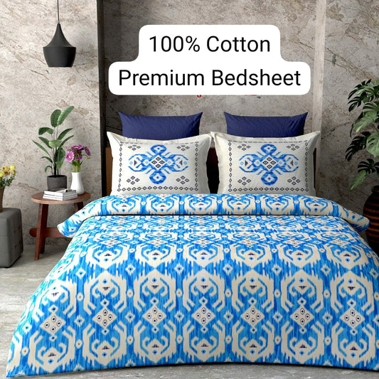Trendily Elastic Fitted Bedsheet, Polycotton - Double Bed Size (1 Bed Sheet+2 Pillow Covers) (BS-007)