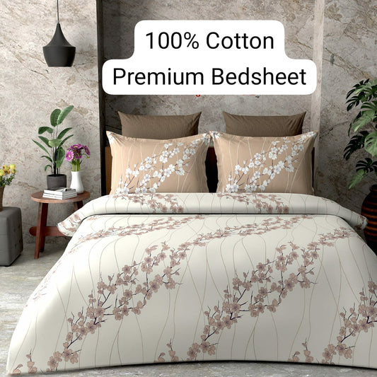 Trendily Elastic Fitted Bedsheet, Polycotton - Double Bed Size (1 Bed Sheet+2 Pillow Covers)(BS-008)