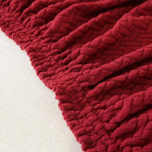 Trendily Emboss Elastic Universal Stretchable Sofa Cover Polar Fleece Red (SC-033)
