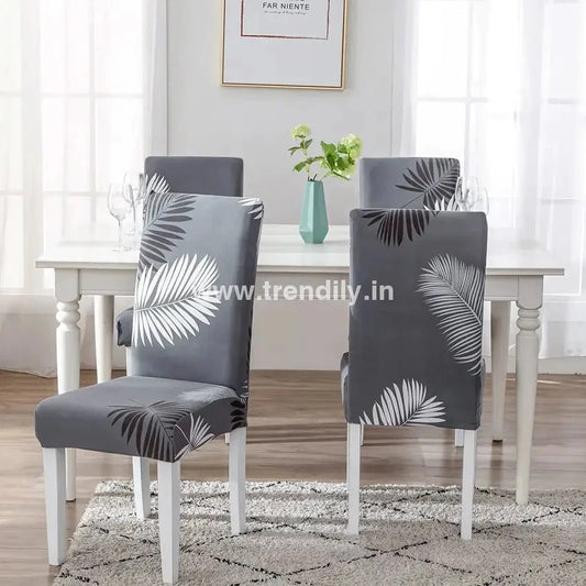 Trendily Stretchable Chair Covers,  Grey leaf   (CC-023)
