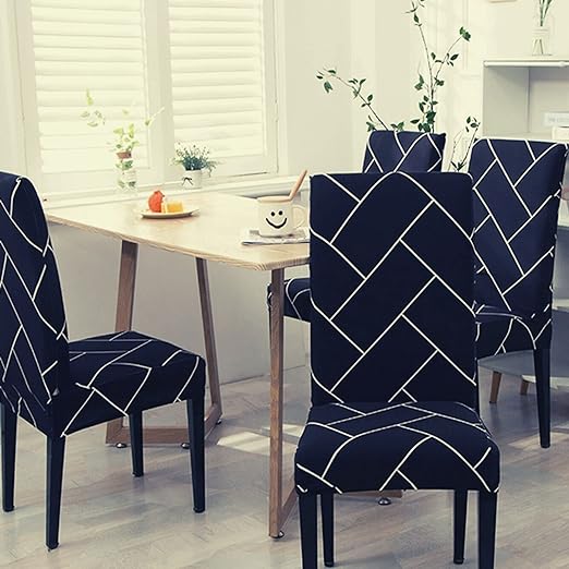 Trendily Premium Wrinkle-Free | Elastic Stretchable | Chair Cover Navy Blue Tile (CC-106)