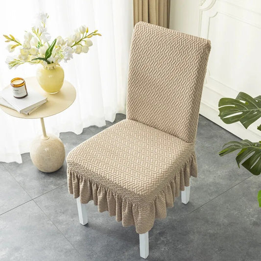 Trendily Stretchable Chair Covers Emboss Frills Beige (CC-123)