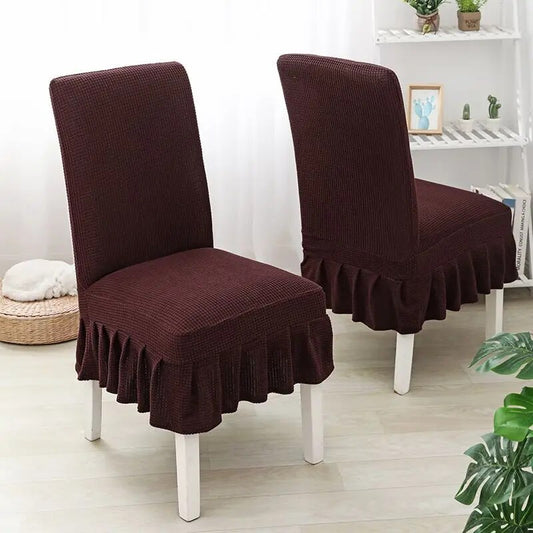 Trendily Stretchable Chair Covers Emboss Frills Dark Brown (CC-124)