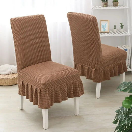 Trendily Stretchable Chair Covers Emboss Frills Light Brown (CC-122)