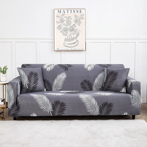 Trendily Premium Wrinkle-Free Elastic Stretchable | Washable| Elastic Sofa Cover - Charcoal Fern (SC-061)