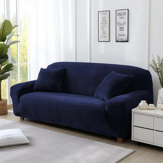 Trendily Velvet Elastic Universal Stretchable Sofa Cover Shiny Crushed Elegance Navy Blue (SC-029)