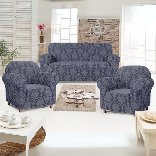 Trendily Premium Wrinkle-Free | Elastic Stretchable | Damask Sofa Cover| Grey (SC-081)