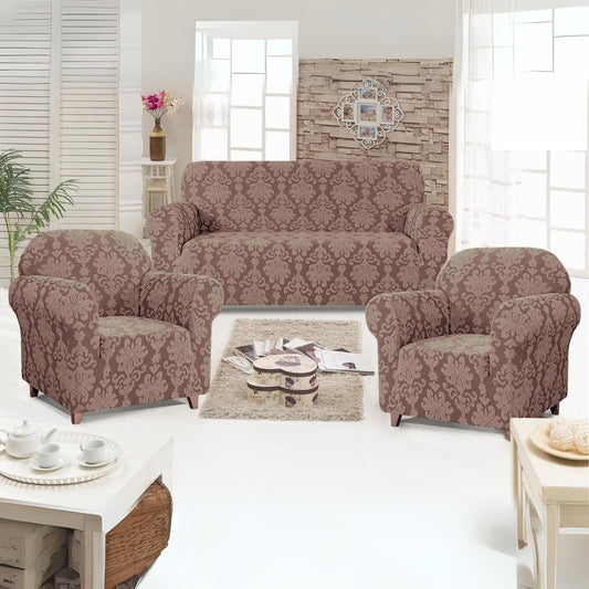 Trendily Premium Wrinkle-Free | Elastic Stretchable | Damask Sofa Cover| Coffee (SC-083)