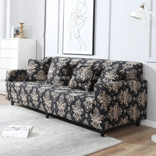 Trendily 3 Seater Elastic Universal Stretchable Sofa Cover Black Damask (Sc-021)