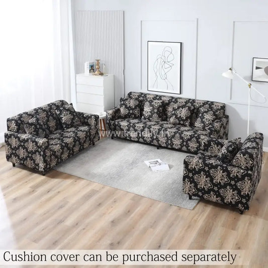 Trendily 3 Seater Elastic Universal Stretchable Sofa Cover Black Damask (Sc-021)