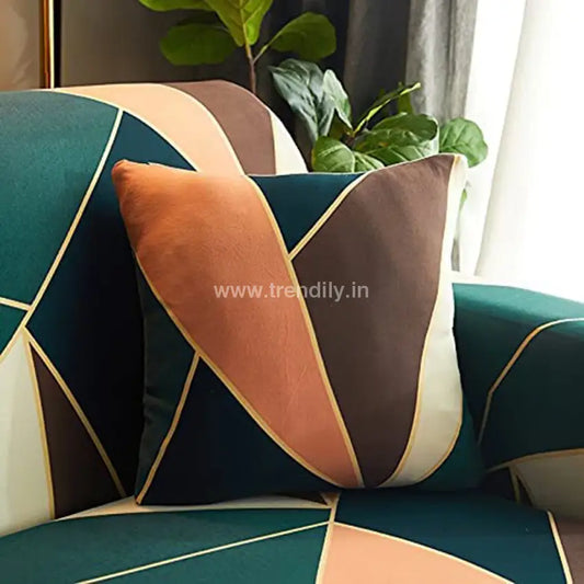 Trendily 3 Seater Elastic Universal Stretchable Sofa Cover Green Peach Prism (Sc-018)