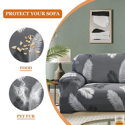 Trendily 3 Seater Elastic Universal Stretchable Sofa Cover Black Feather (Sc-017)