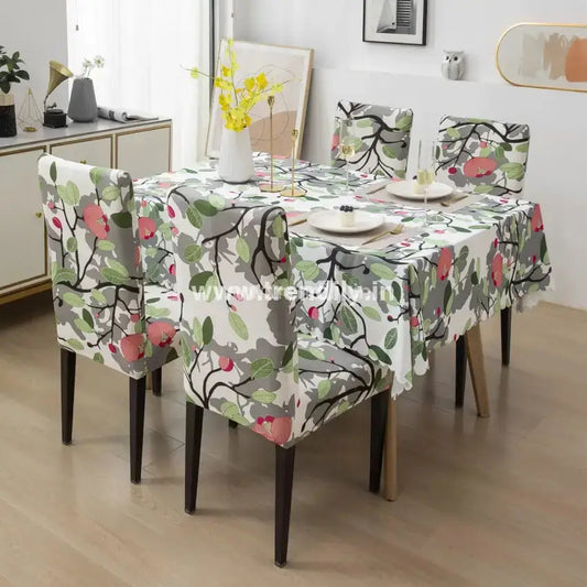 Trendily Premium Dining Table & Chair Cover Combo - Branch White