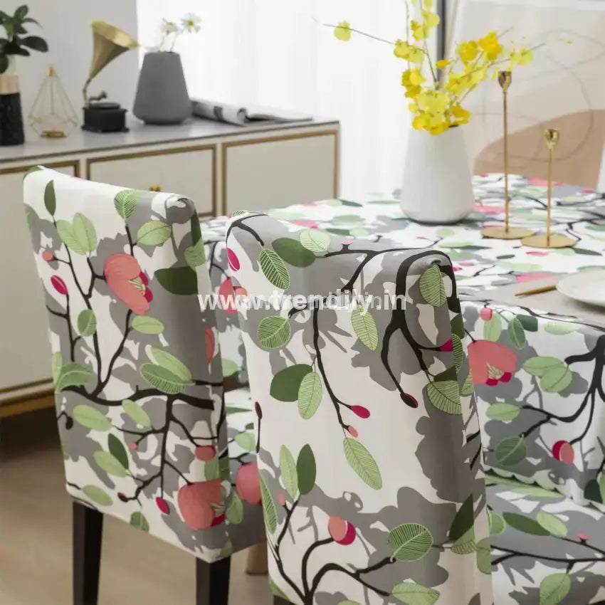 Trendily Premium Dining Table & Chair Cover Combo - Branch White