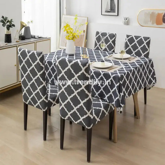 Trendily Premium Dining Table & Chair Cover Combo - Diamond Grey