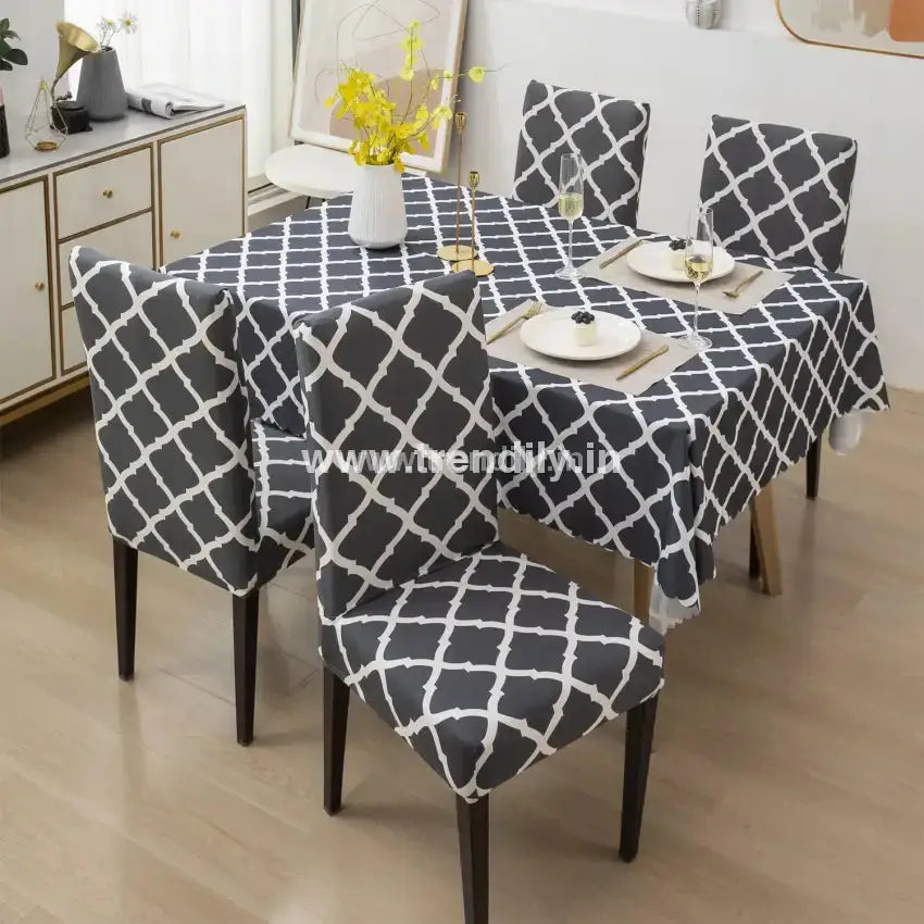 Trendily Premium Dining Table & Chair Cover Combo - Diamond Grey