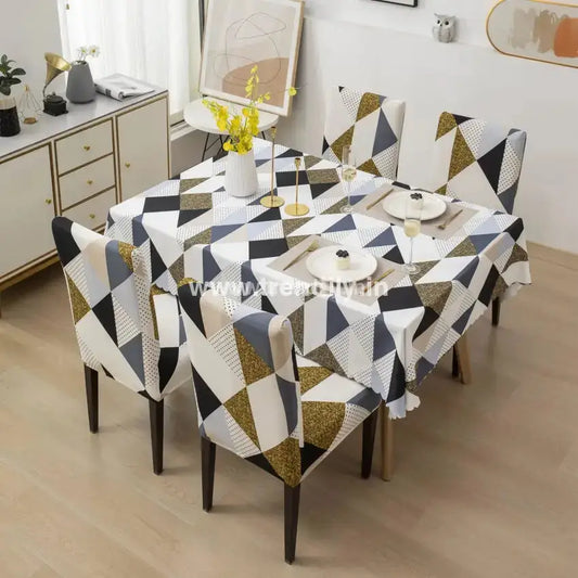 Trendily Premium Dining Table & Chair Cover Combo - Geometric Brown