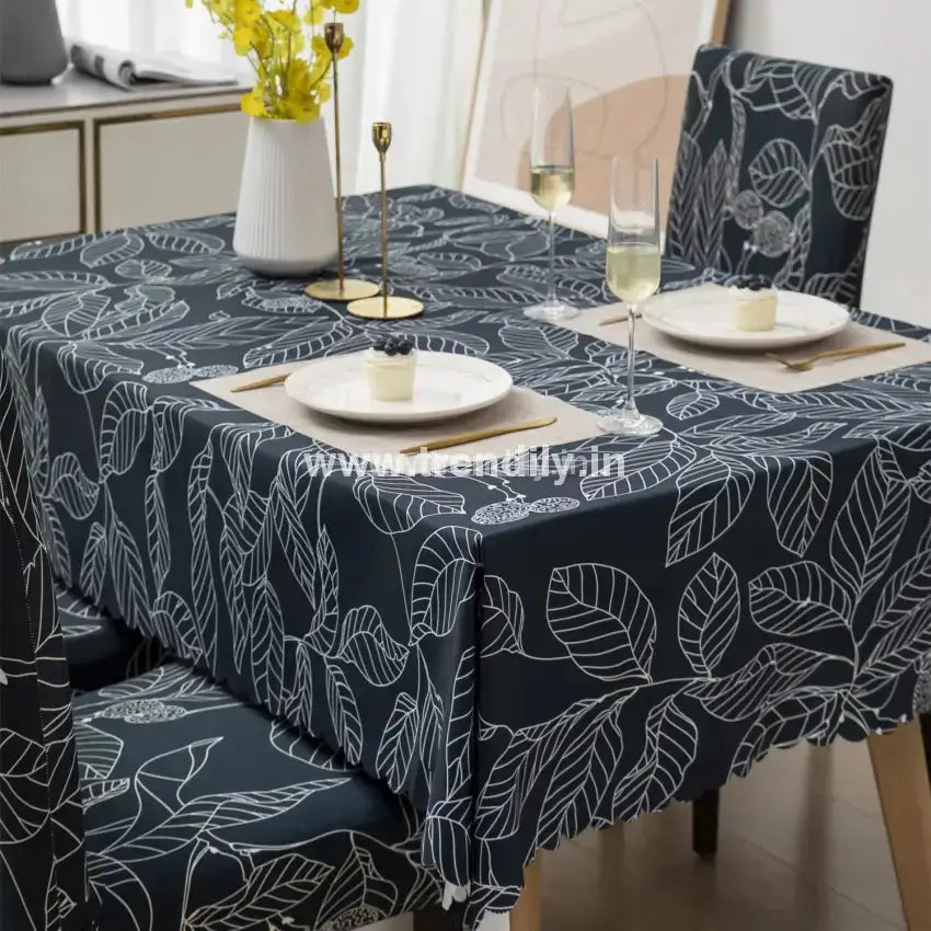 Trendily Premium Dining Table & Chair Cover Combo - Leafy Ash