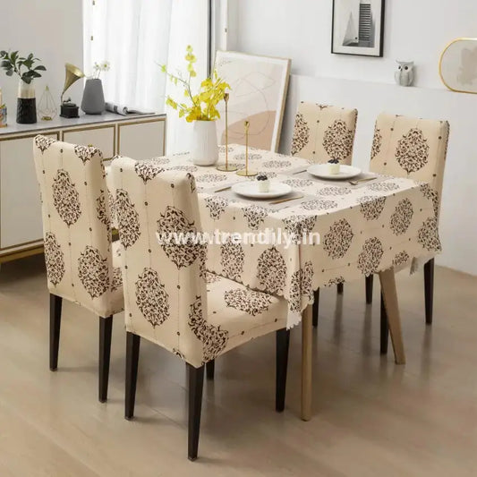 Trendily Premium Dining Table & Chair Cover Combo - Luxury White