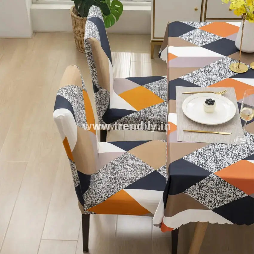 Trendily Premium Dining Table & Chair Cover Combo - Prism Orange