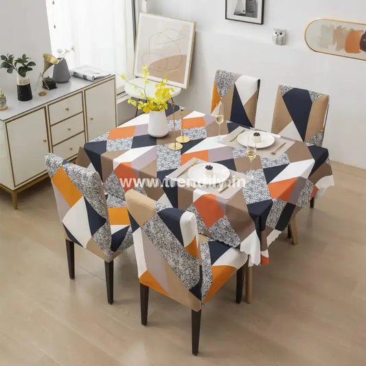 Trendily Premium Dining Table & Chair Cover Combo - Prism Orange
