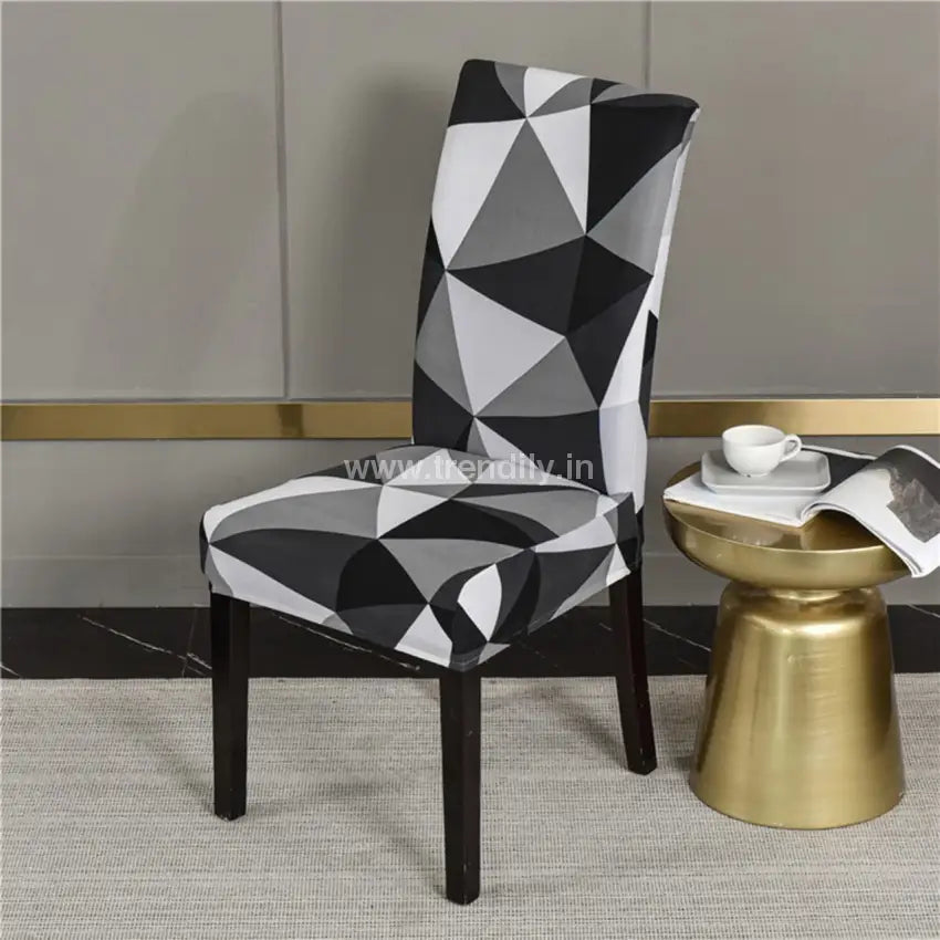 Triangle Printed Slipcovers Elastic Removable Washable Protector Chair Cover Black (Cc-081)