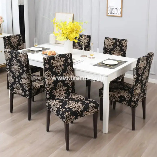 Trendily Stretchable Chair Covers Black Brocade