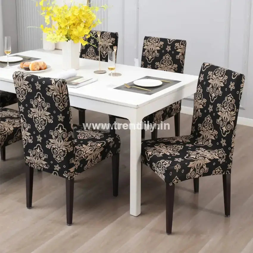 Trendily Stretchable Chair Covers Black Brocade