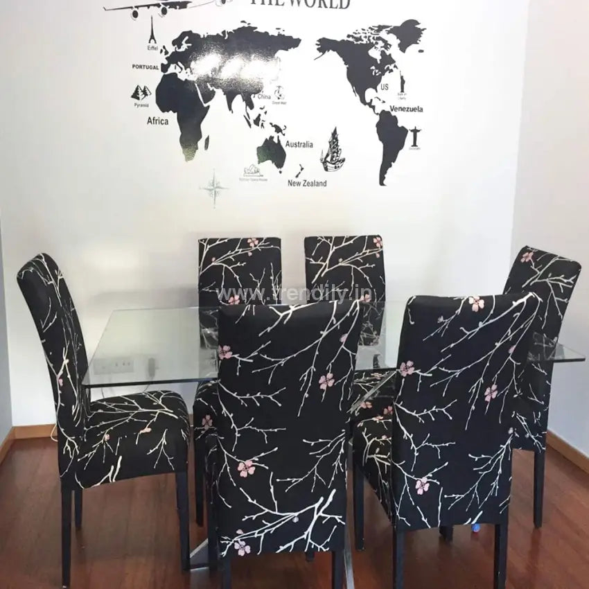 Trendily Stretchable Chair Covers Black Stem Design (Cc-094)