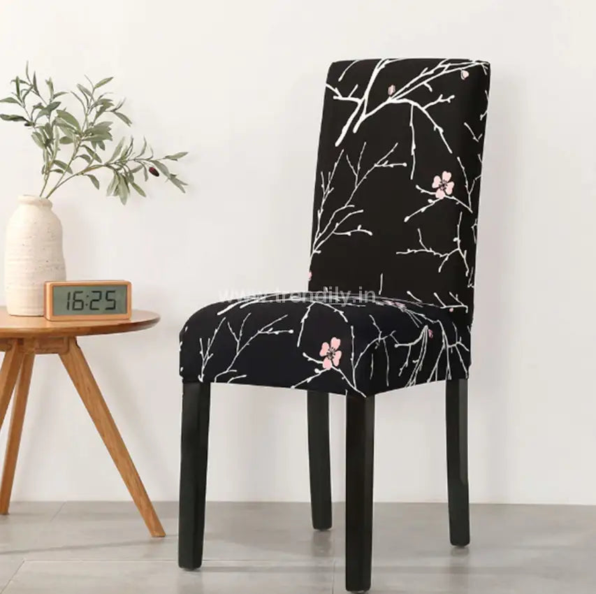 Trendily Stretchable Chair Covers Black Stem Design (Cc-094)