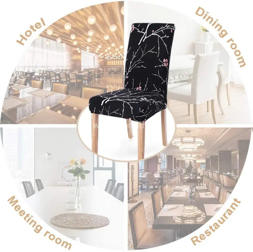 Trendily Stretchable Chair Covers Black Stem Design (Cc-094)