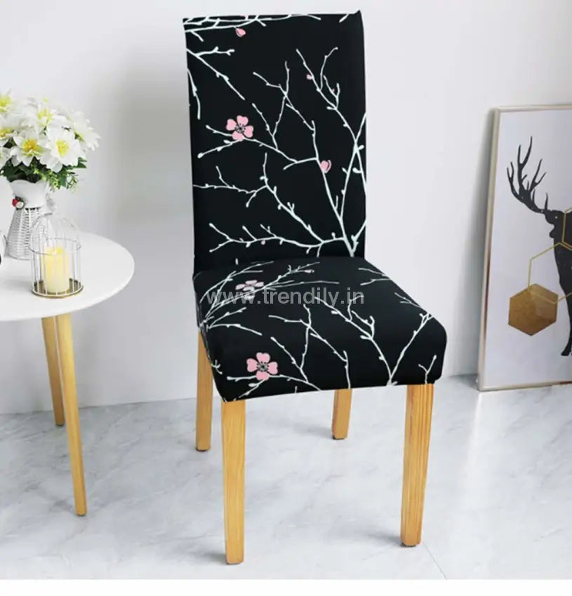 Trendily Stretchable Chair Covers Black Stem Design (Cc-094)