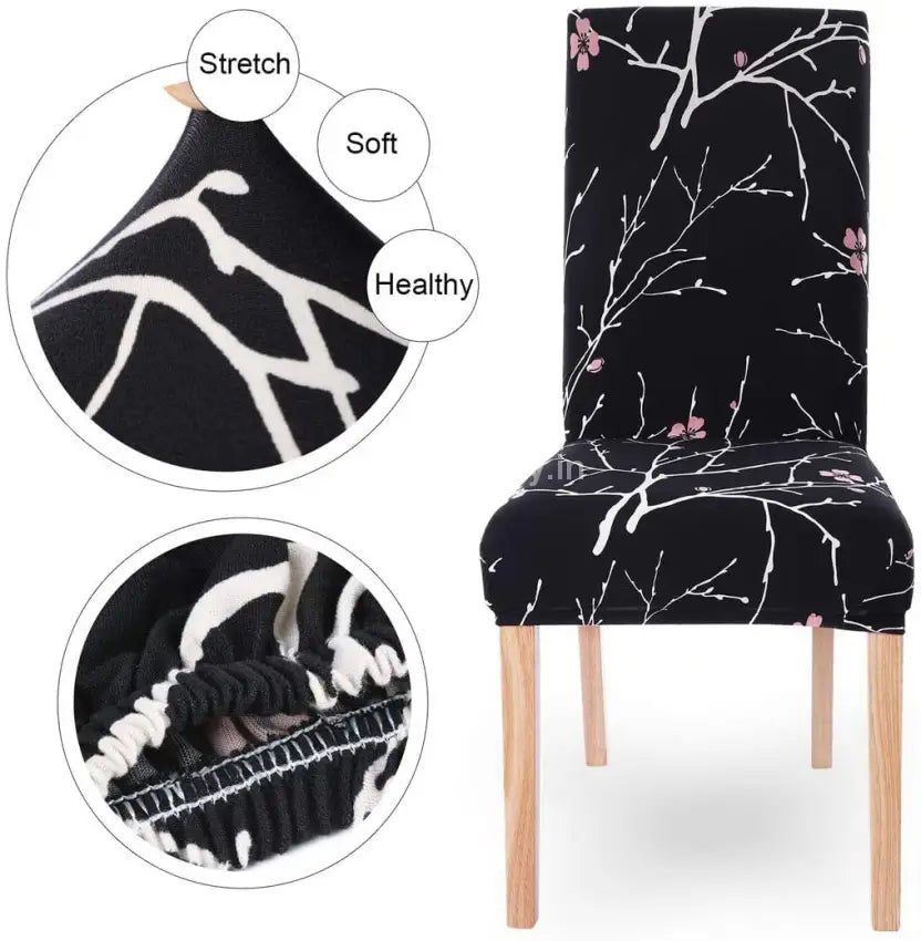 Trendily Stretchable Chair Covers Black Stem Design (Cc-094)