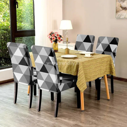 Trendily Stretchable Chair Cover Black White Triangle (Cc-085)