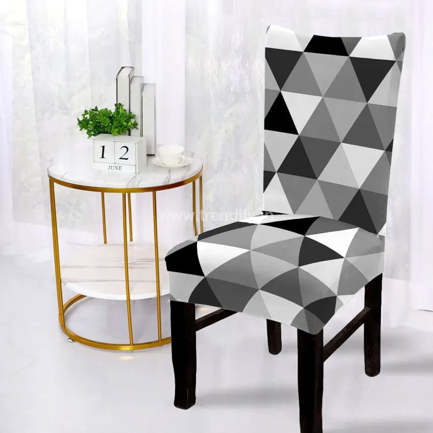 Trendily Stretchable Chair Cover Black White Triangle (Cc-085)