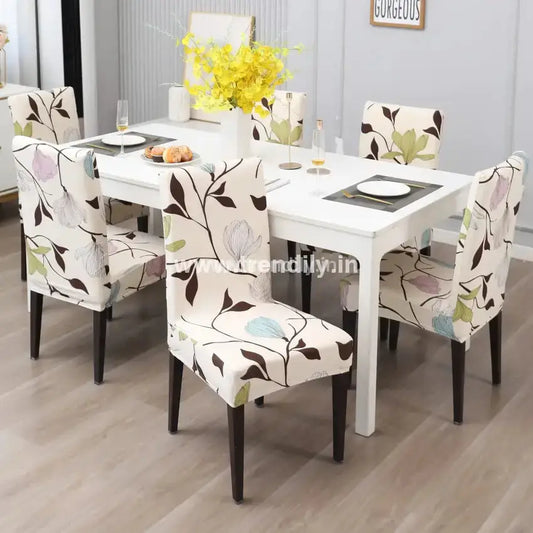 Trendily Stretchable Chair Covers Blooming Beige 1 Pc