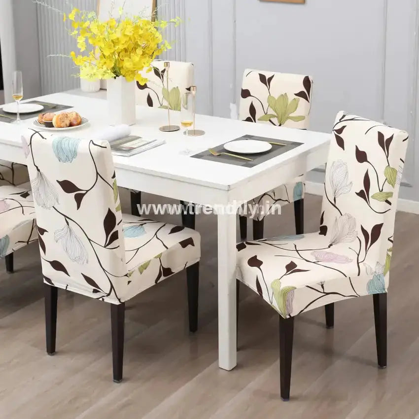Trendily Stretchable Chair Covers Blooming Beige