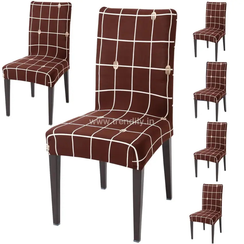 Trendily Stretchable Chair Covers Check Brown