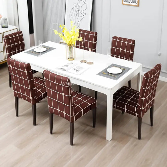 Trendily Stretchable Chair Covers Check Brown