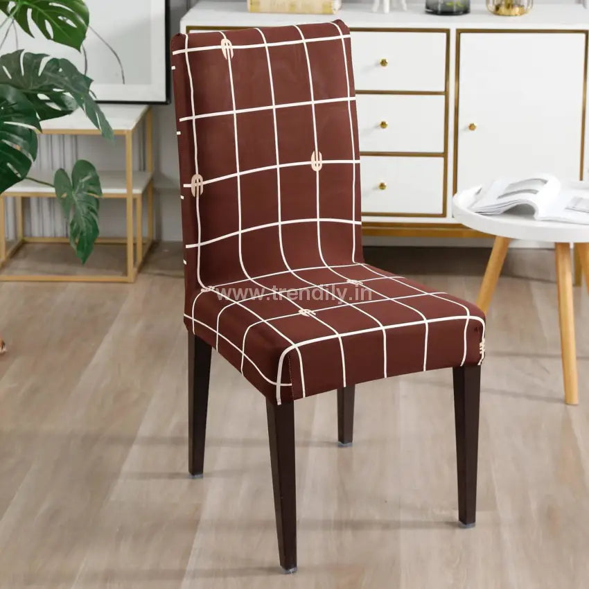 Trendily Stretchable Chair Covers Check Brown