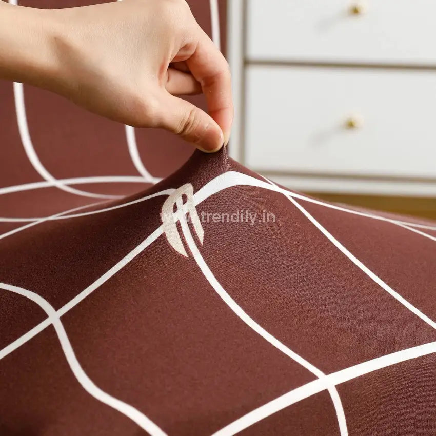 Trendily Stretchable Chair Covers Check Brown