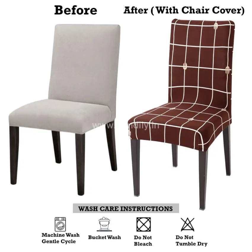 Trendily Stretchable Chair Covers Check Brown