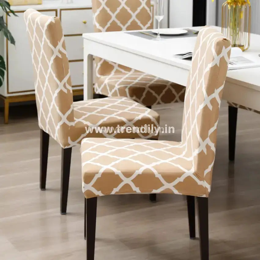 Trendily Stretchable Chair Covers Diamond Beige