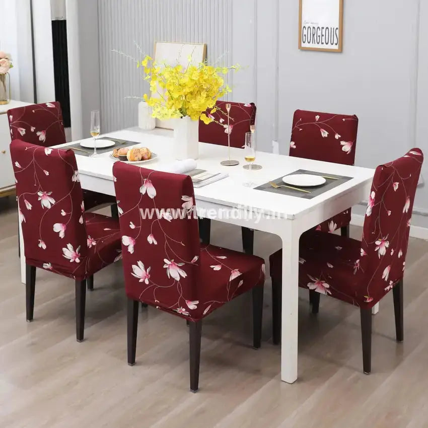 Trendily Stretchable Chair Covers Floral Maroon