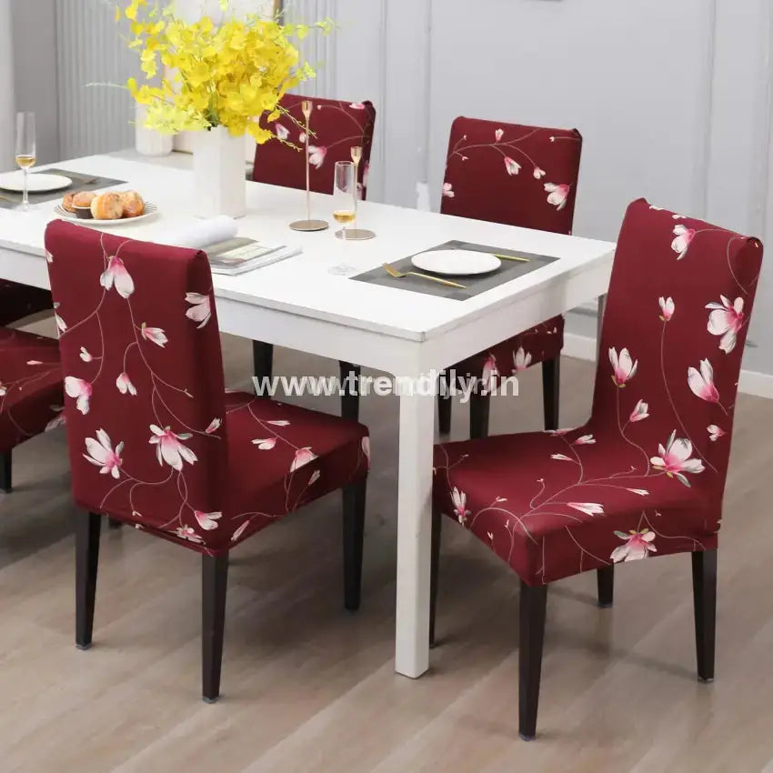 Trendily Stretchable Chair Covers Floral Maroon