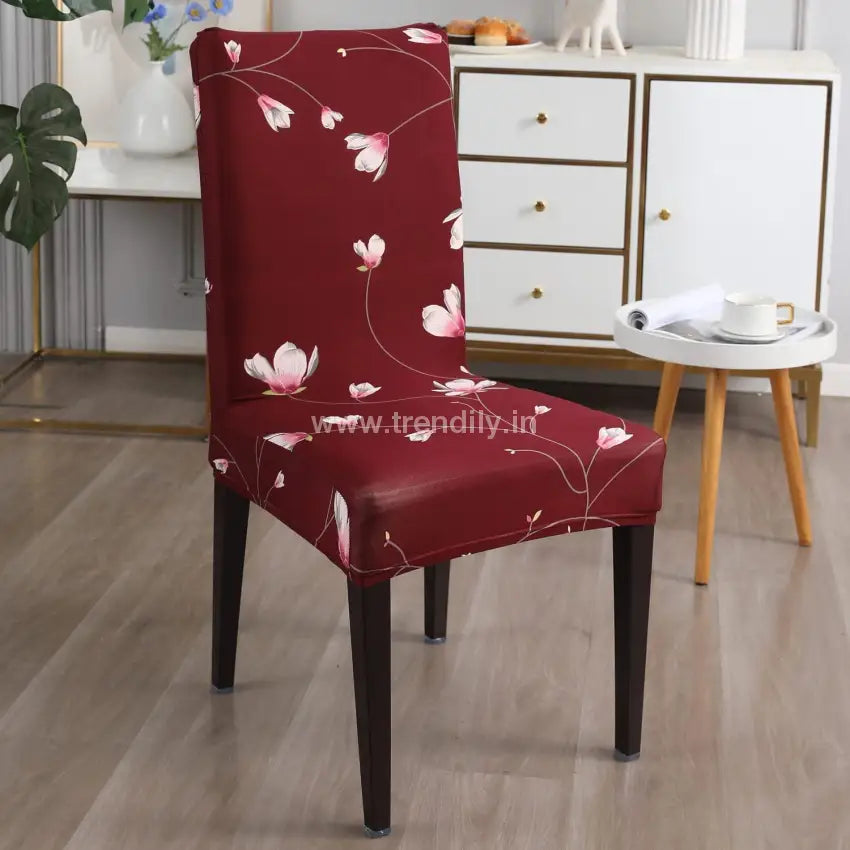 Trendily Stretchable Chair Covers Floral Maroon