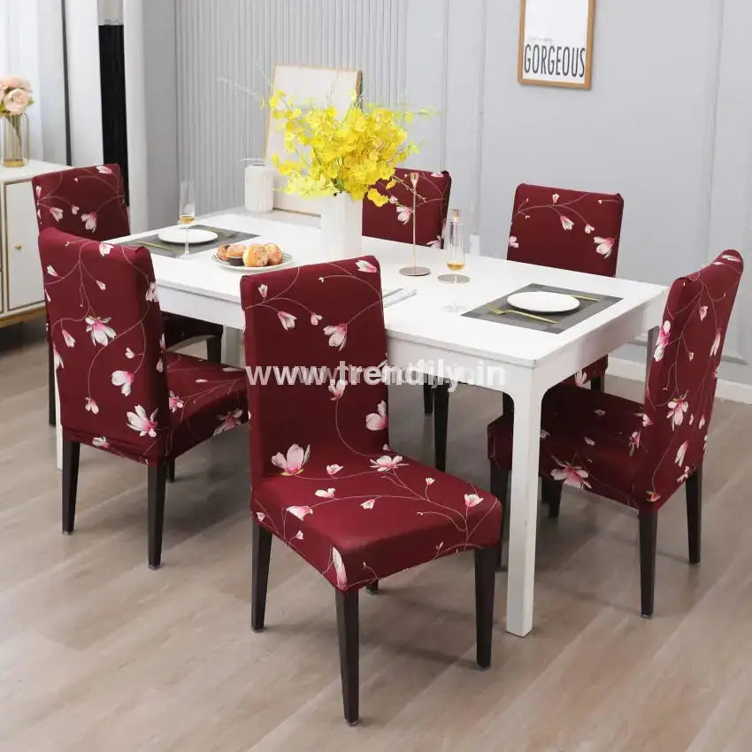 Trendily Stretchable Chair Covers Floral Maroon